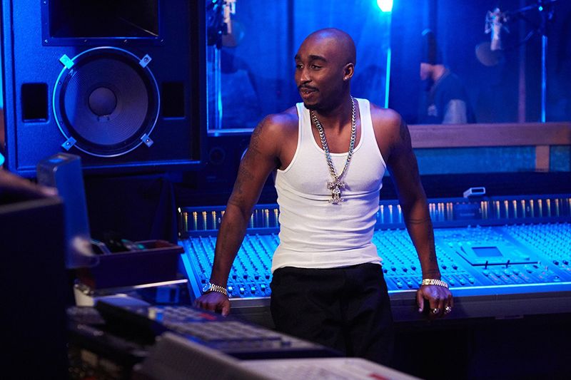 Still of Demetrius Shipp Jr. as Tupac Shakur in recording studio