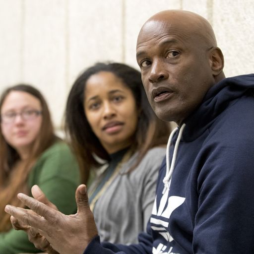 Kenny Leon with students in classroom